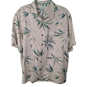 Caribbean Pure 100% Silk Hawaiian Shirt Men XL Floral Tropical Palm Short Sleeve